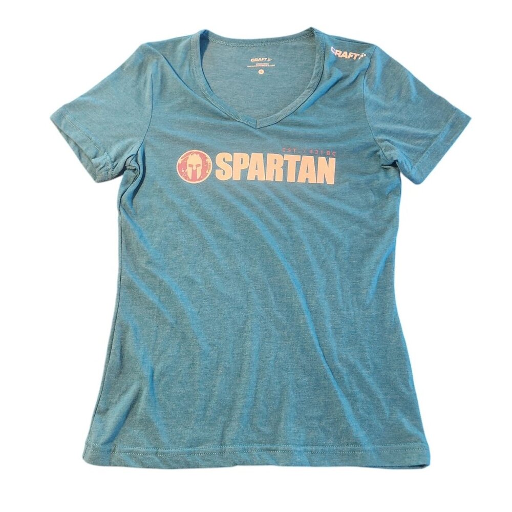 Spartan Race T-Shirt Blue V-Neck Womens Size Small‎ Activewear EUC
